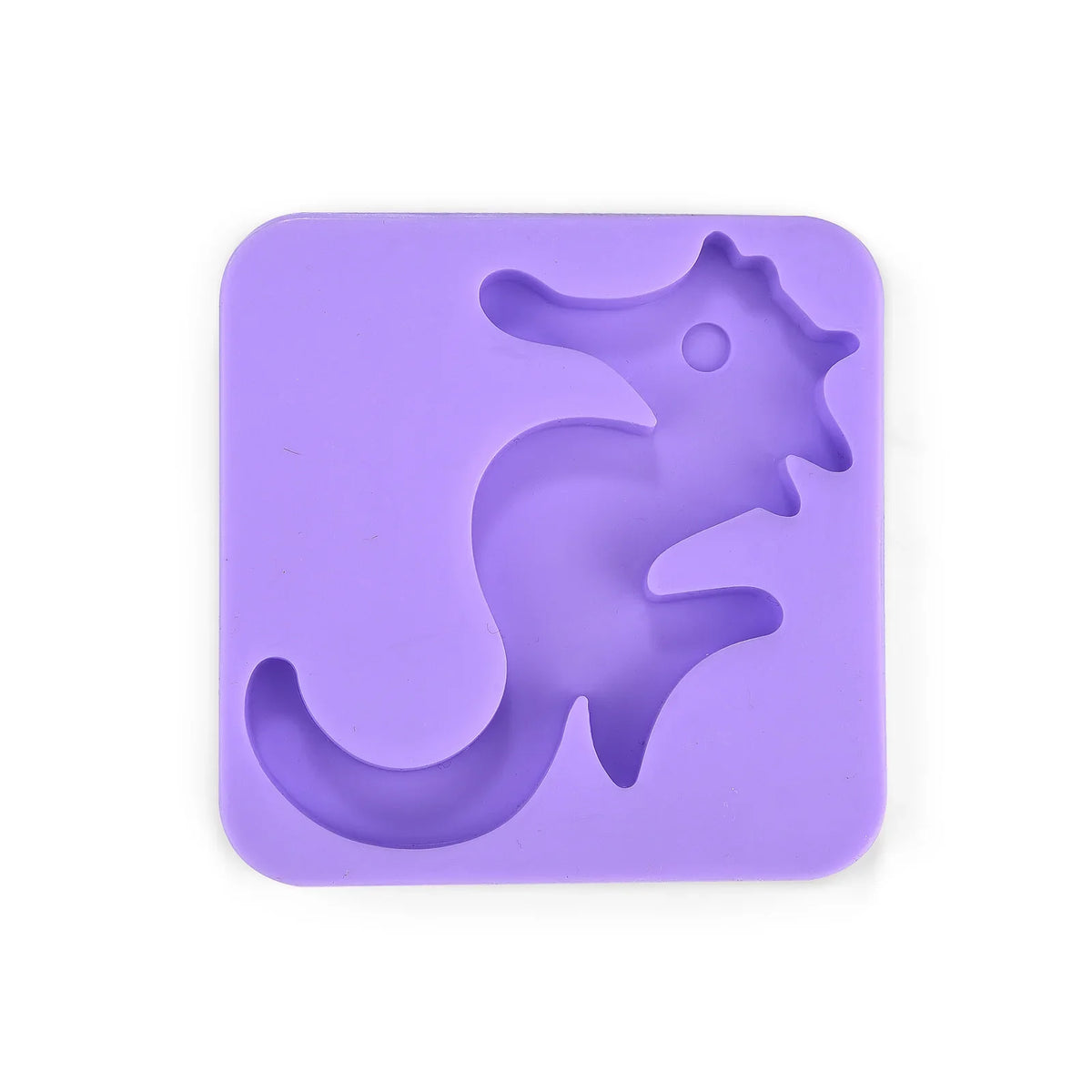 A purple silicone mold shaped like a stylized fox or elf for DIY craft kits.