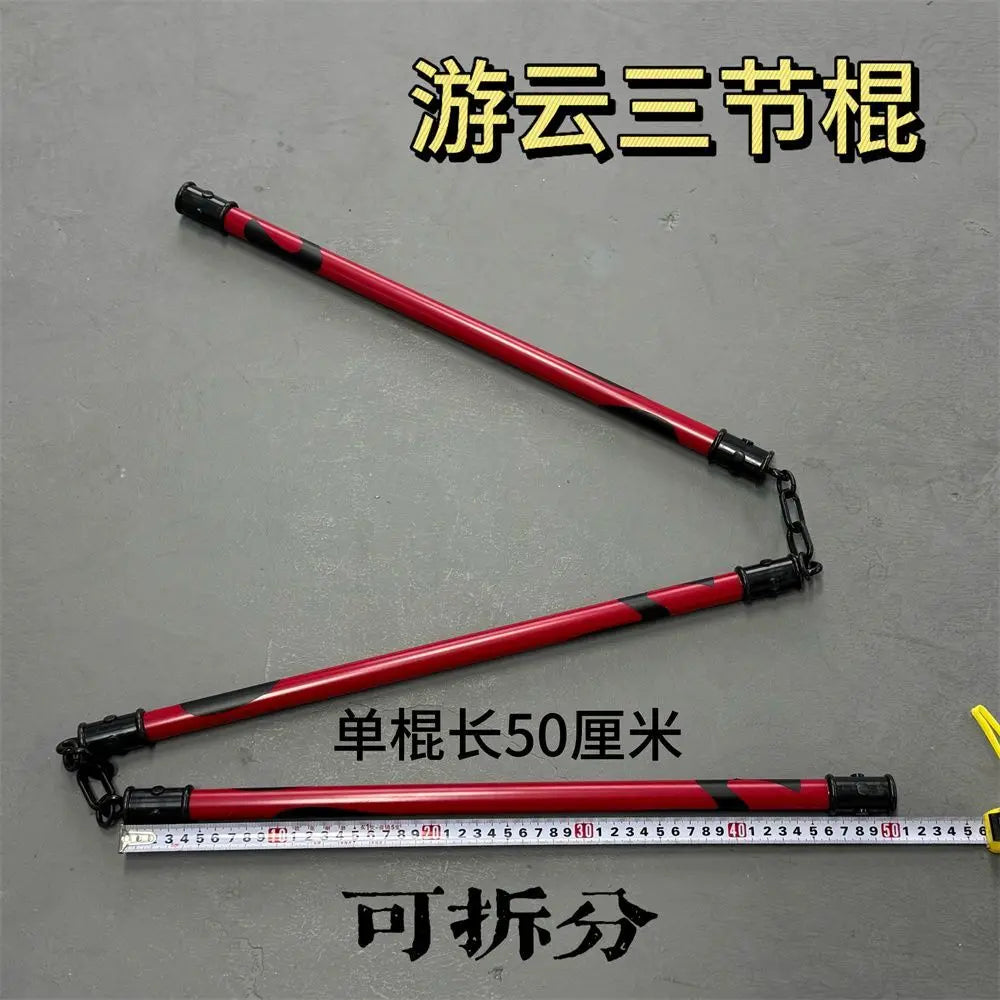 A red and black stick-like prop labeled as a jumping cloud prop, shown with a ruler for scale.