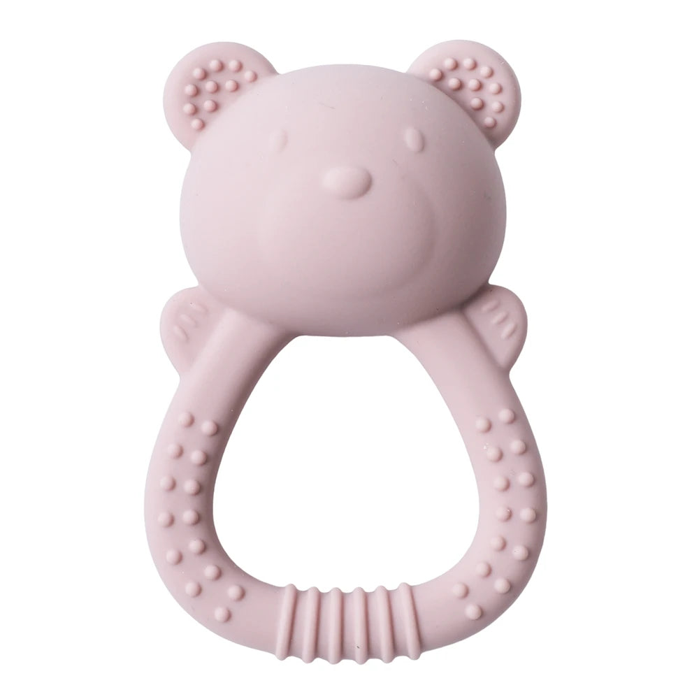 Bear-Shaped Silicone Baby Teether with Rattle Handle