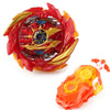 A red and gold metal spinning top battle set with a string launcher.