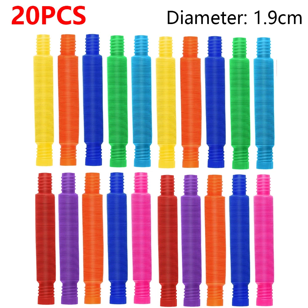 20 pieces of colorful telescopic pop tubes with a 1.9cm diameter for sensory play