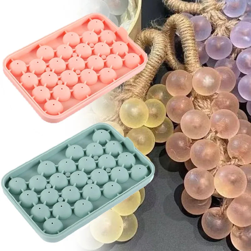 Silicone grape cluster mold in pink and green colors used for soap and candle making