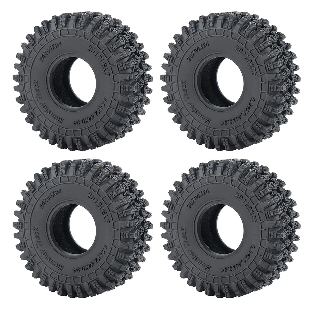 Quatre vues de roues en caoutchouc souple noir pour voitures RC crawler