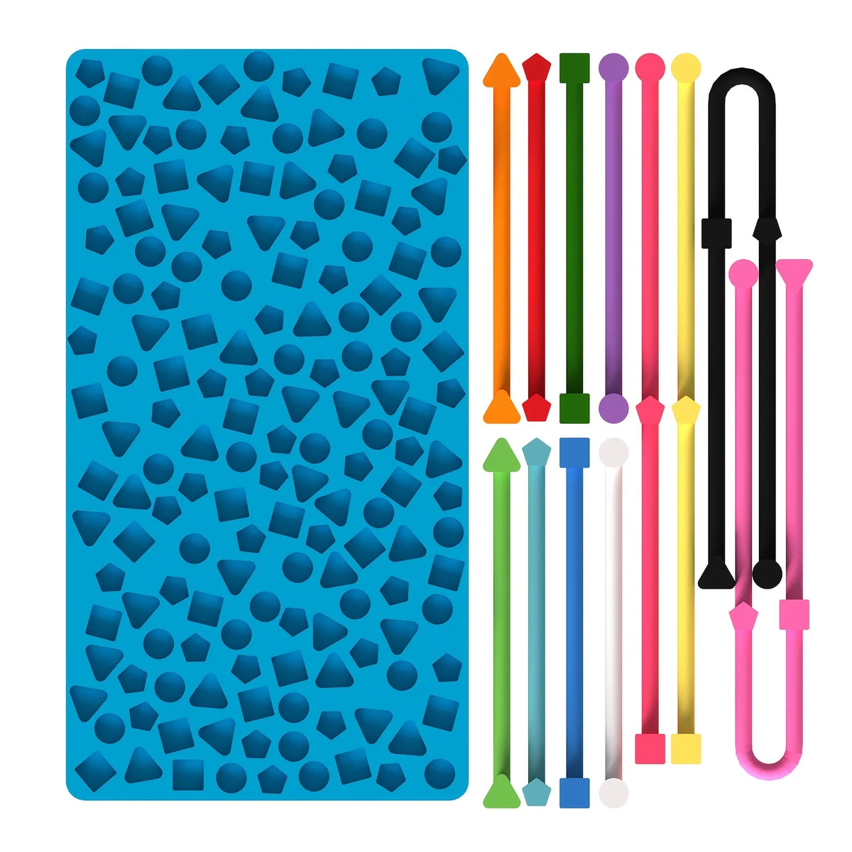 Silicone Sensory Activity Board with Geometric Shape Strips and Storage Bag