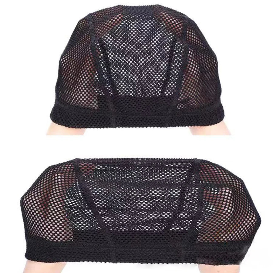 Black stretchable mesh wig cap designed for secure and comfortable hair styling