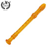 An orange transparent 8-hole soprano recorder with a cleaning rod.