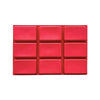A red silicone mold with nine cavities for making soaps, candles, and crafts.
