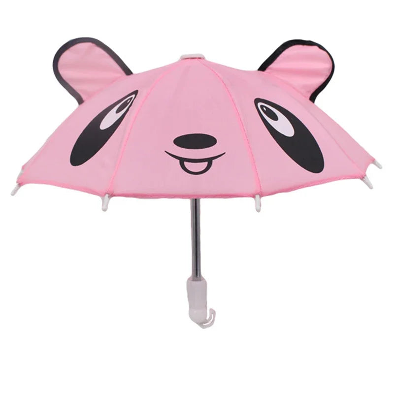 Pink bear mini doll umbrella with black features and lace trim