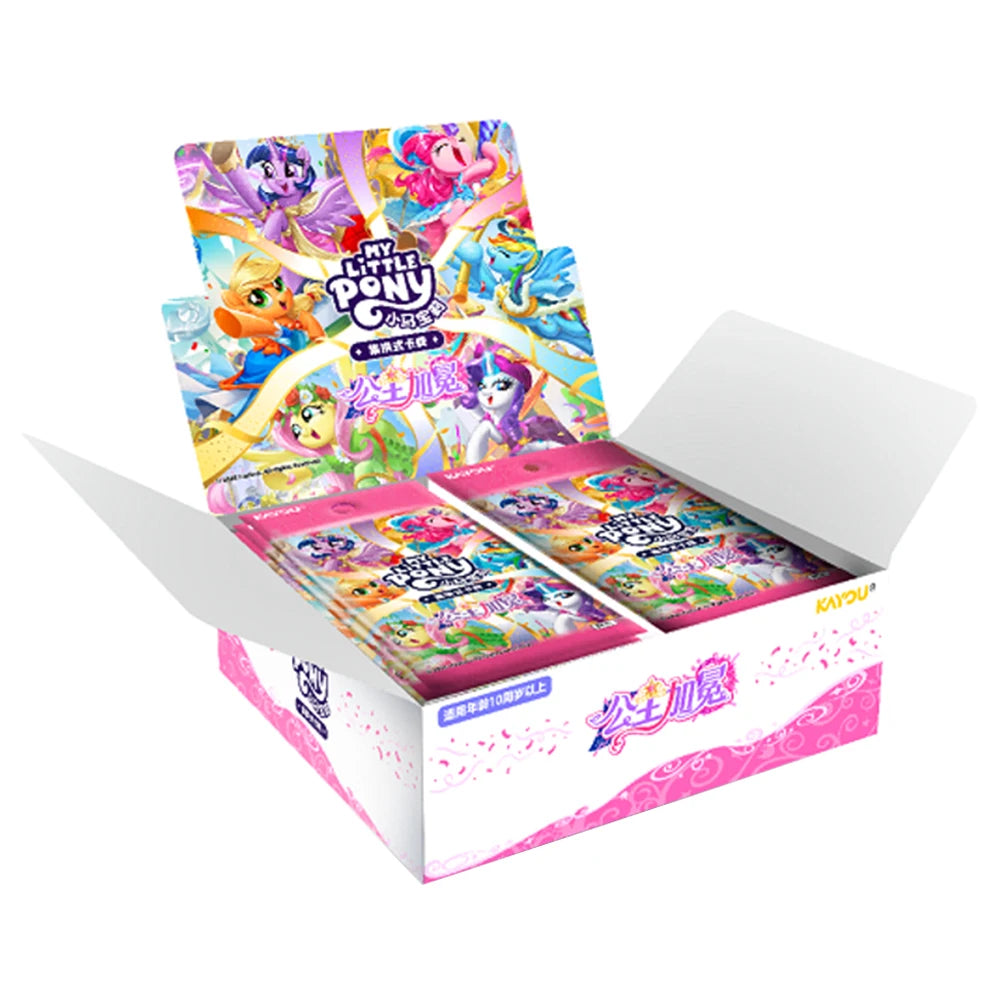 A box containing My Little Pony 40th Anniversary Limited Edition trading cards featuring colorful ponies and artwork.