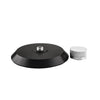Black aluminum alloy record stabilizer with a silver threaded cap