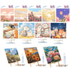 Abstract sunset landscape paint by numbers kit featuring various floral and natural scenes.