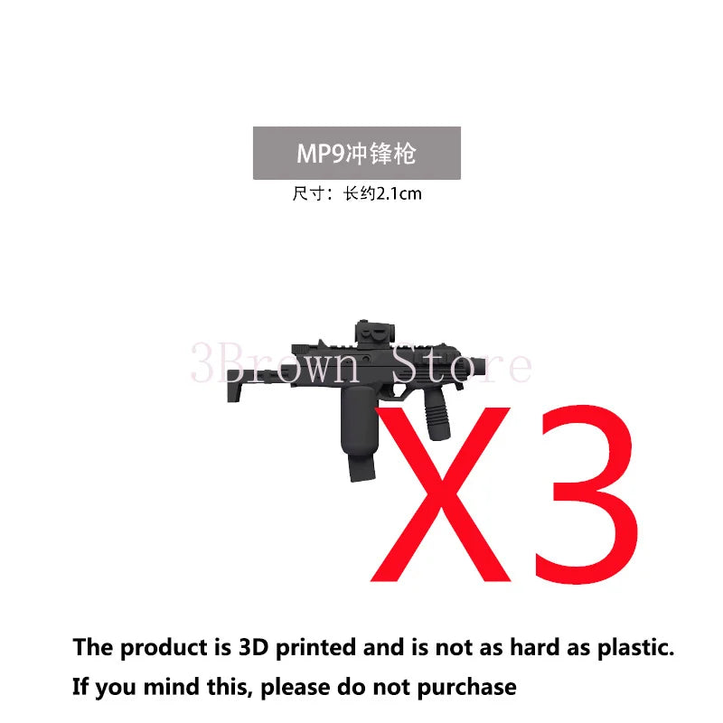 3D printed MP9 submachine gun model with accessories