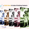 A collage of photos taken with a 5-color printing camera featuring children outdoors.