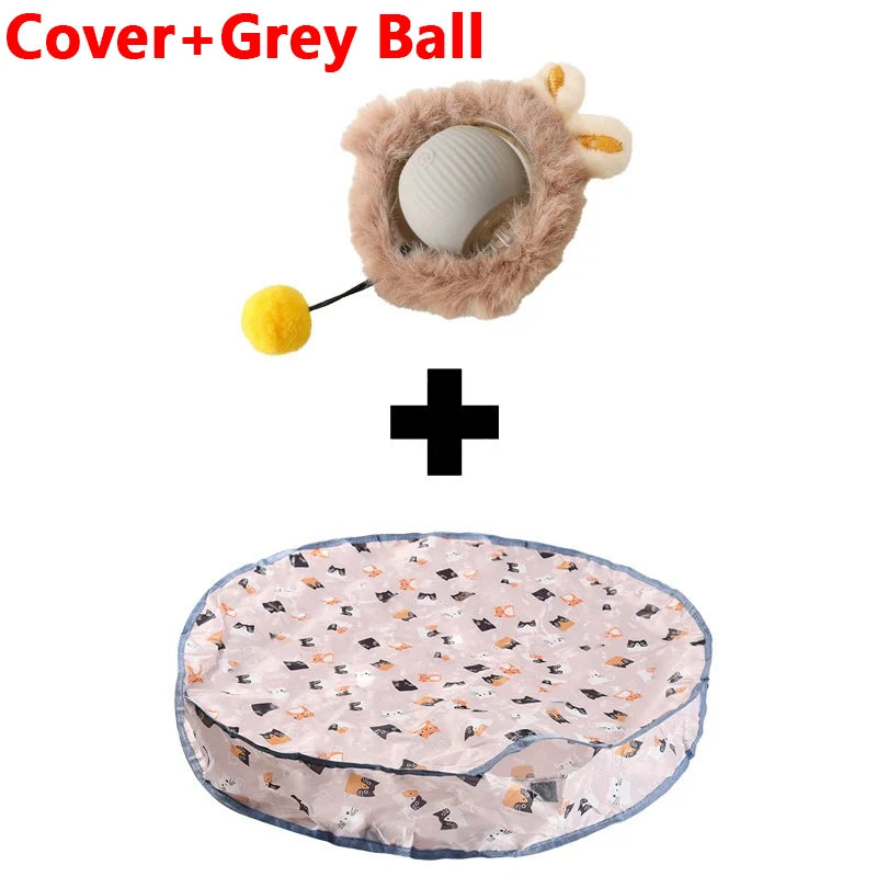 Cover+Grey Ball toy featuring a fluffy hide and seek cat toy with a rolling ball.
