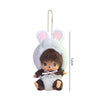 A cute white plush cartoon character with pink ears and brown fur, designed as a keychain charm.