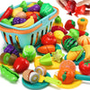 Pretend Play Food Cutting Set with Storage Basket for Kids