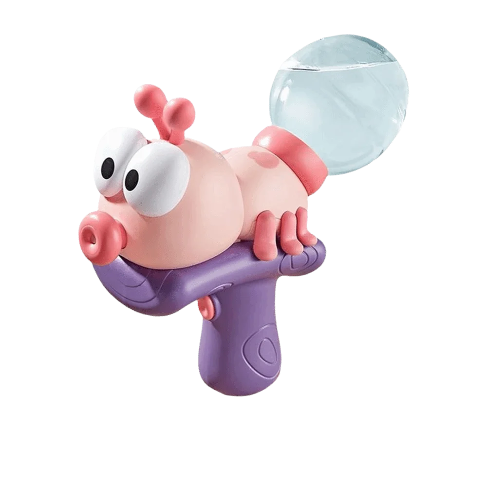 A pink ant-shaped water blaster toy with a translucent water sphere and purple body.