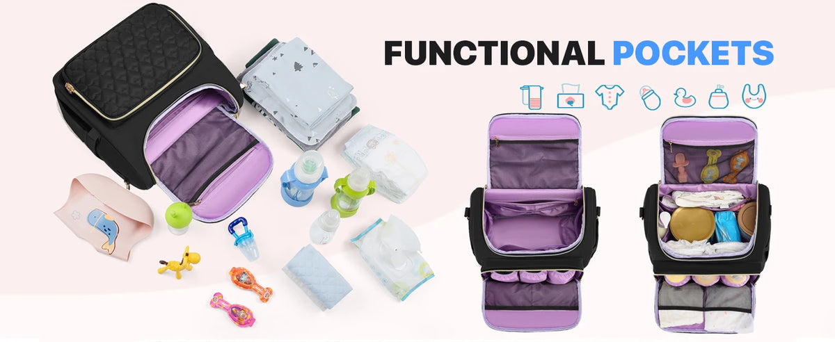Foldable 4-in-1 Diaper Bag Backpack with Changing Pad