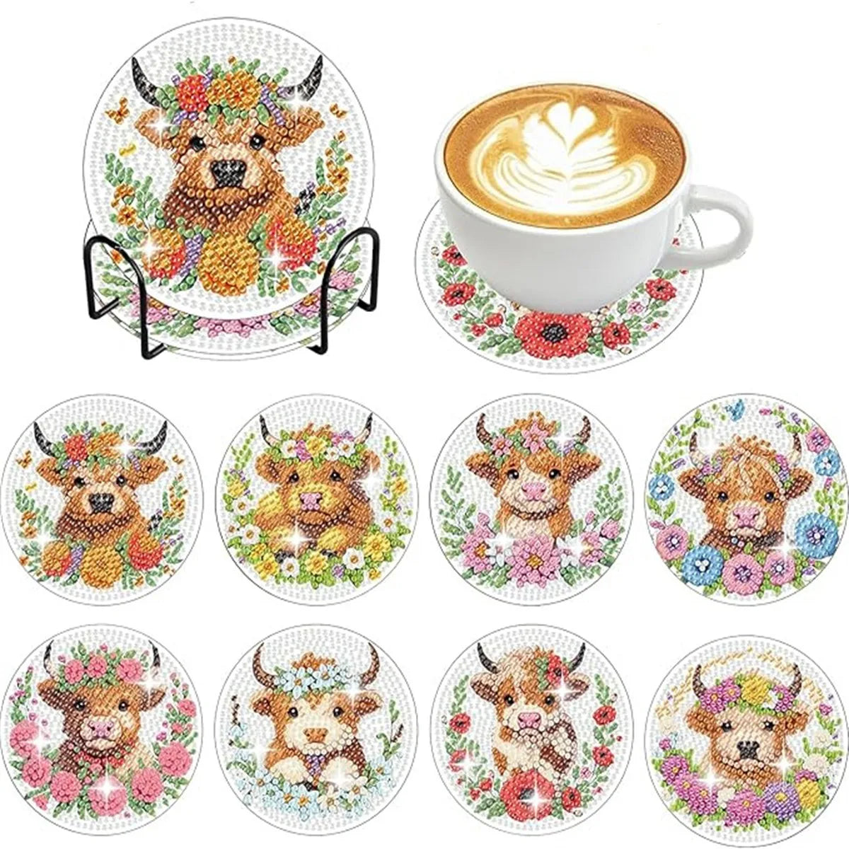 Sparkling Rhinestone Diamond Painting Coaster Set with Holder