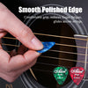 A hand is shown placing a blue guitar pick onto the fretboard of a stringed instrument.