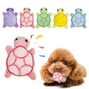 A set of colorful mini turtle plush chew toys for puppies, including purple, pink, green, yellow, and blue varieties.