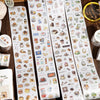 A set of decorative masking tape featuring various coffee and bakery themed designs.