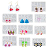 A collection of geometric silicone molds for making epoxy resin earrings and pendants in various shapes and colors.