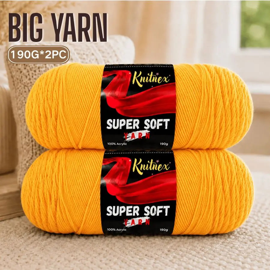 Two skeins of bright yellow super soft red acrylic yarn for knitting and crochet
