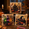 A DIY diamond painting kit featuring Halloween ghost and pumpkin designs on a wooden board.