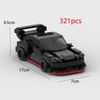 A black and red classic supercar model built from LEGO bricks, shown in a side view.