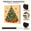 Framed Christmas tree art featuring green and gold elements on a light background with dimension guides.