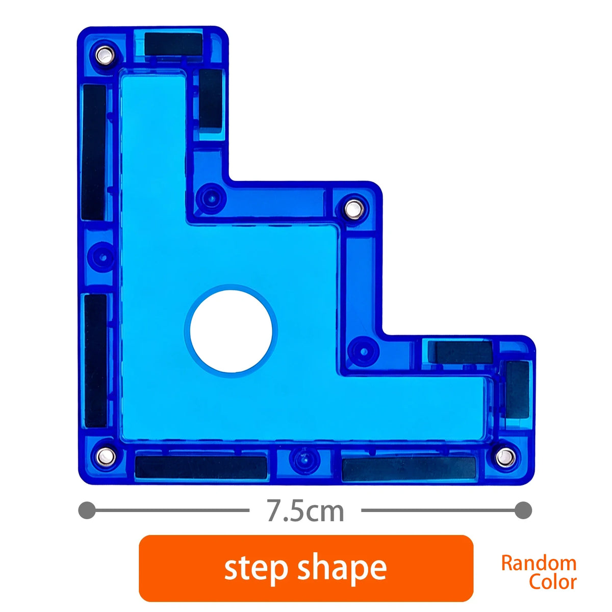A bright blue step shape magnetic building block for STEM learning toys