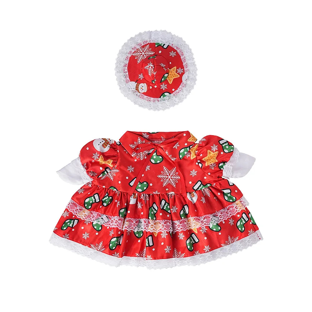 A red festive porch goose costume with white trim and green and yellow seasonal decor.
