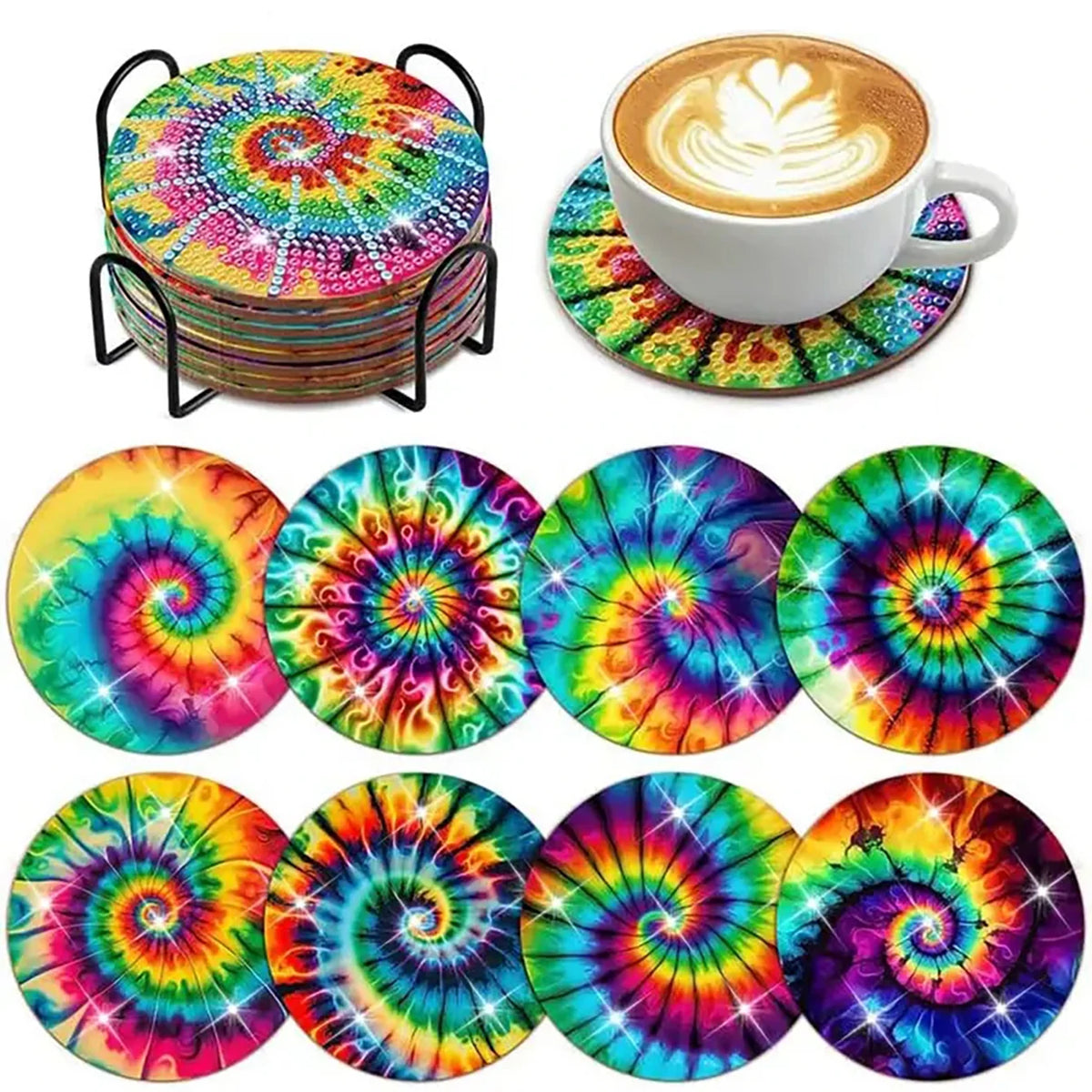 DIY Mandala Diamond Art Coaster Set with Holder
