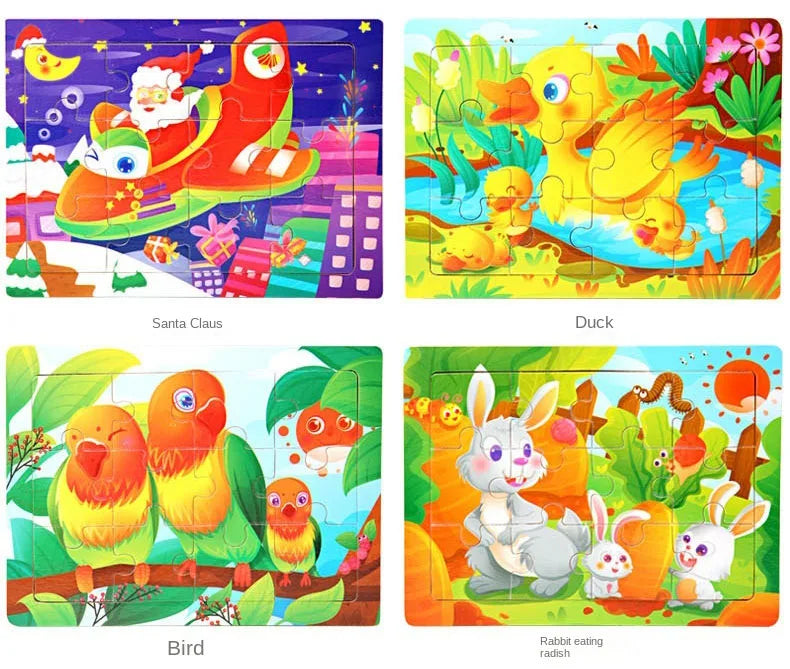 Wooden Animal Jigsaw Puzzles for Toddlers (Set of 12)