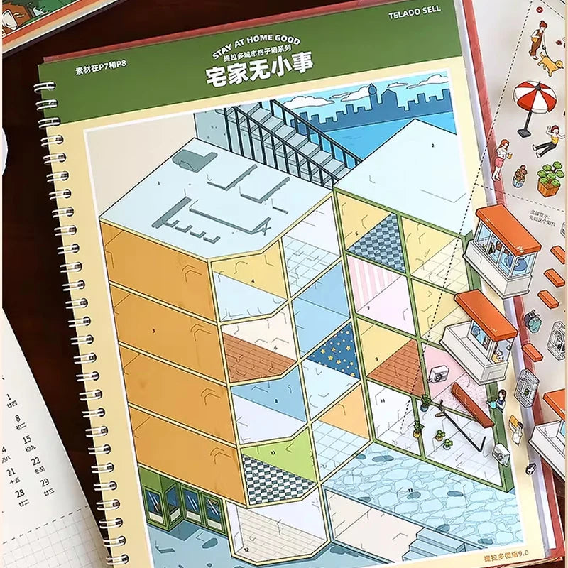 3D Dollhouse Miniature Scene Sticker Book for Journaling and DIY Crafts