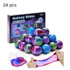 A set of 24 colorful Galaxy Slime balls in various shades are displayed next to the product box.