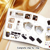 Instruction sheet for a coffee shop miniature house DIY wooden dollhouse kit showing parts and assembly steps
