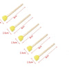 A set of round yellow sponge brushes with wooden handles and various sizes shown against a white background.