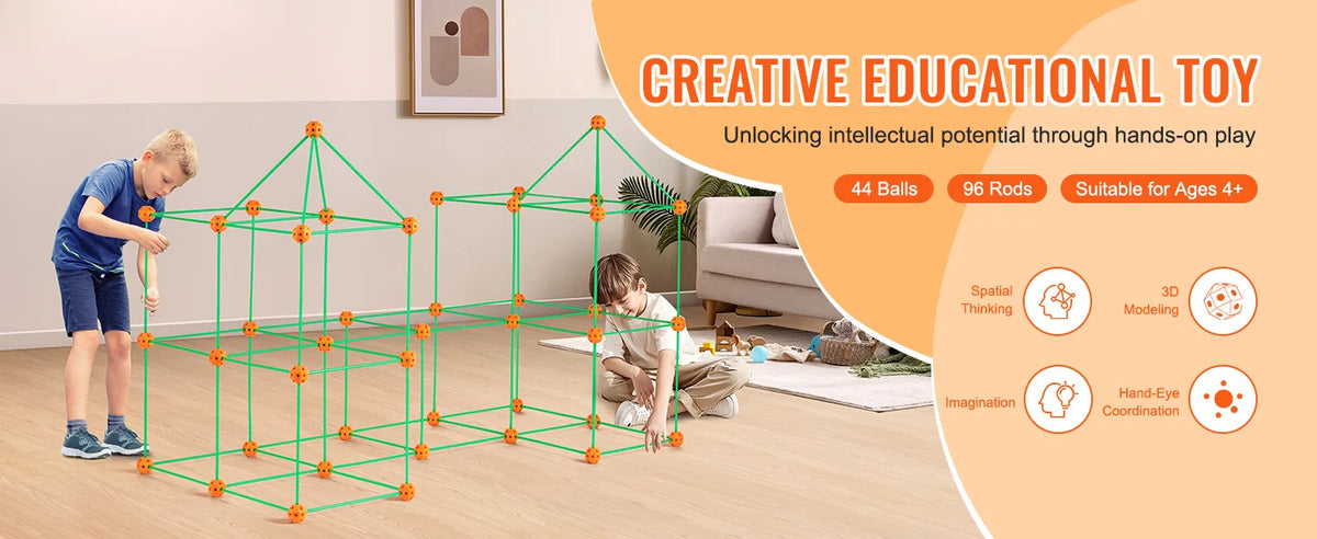 A child is building a geometric structure using green rods and balls for a creative educational toy.