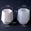Two white silicone molds for vases or planters, showing dimensions and shape differences.