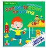 A colorful sticker book for children teaching concentration skills with various animal scenes and learning activities.
