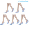 Five pairs of light blue patent leather high heels for dolls