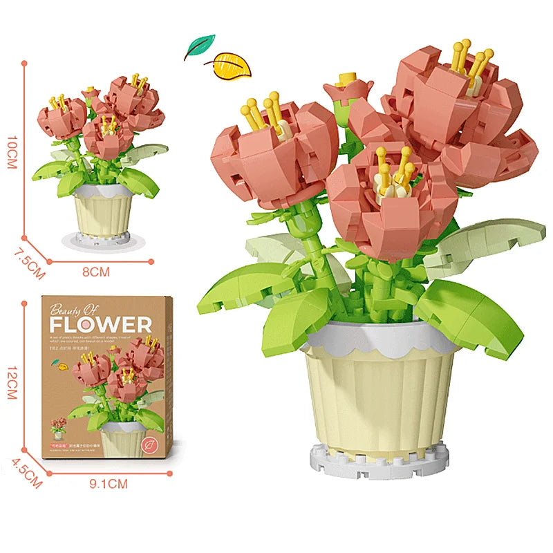 Building Block Flower Pot Set – Roses, Sunflowers & Carnations
