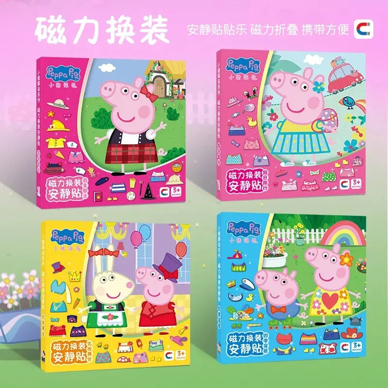 A set of Peppa Pig magnetic dress-up and travel books featuring characters like Peppa and George.