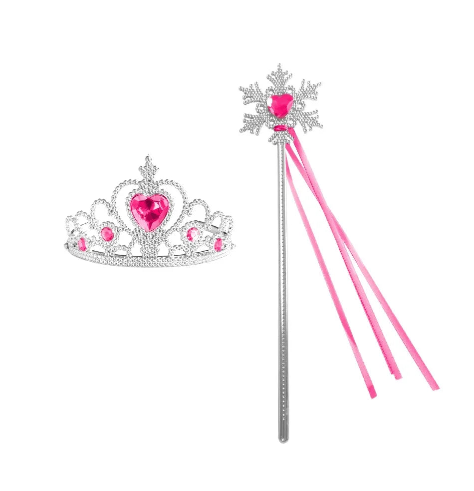 Silver and pink crown and wand playset for a royal princess dress-up
