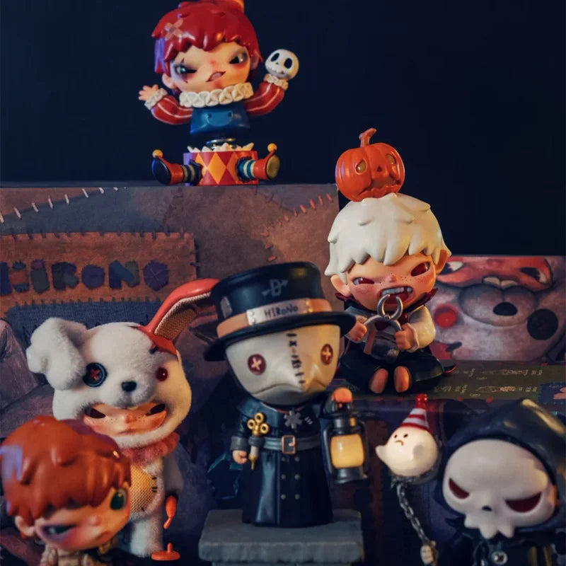 A collection of Hirono Monsters Carnival series collectible figures featuring various monster characters.