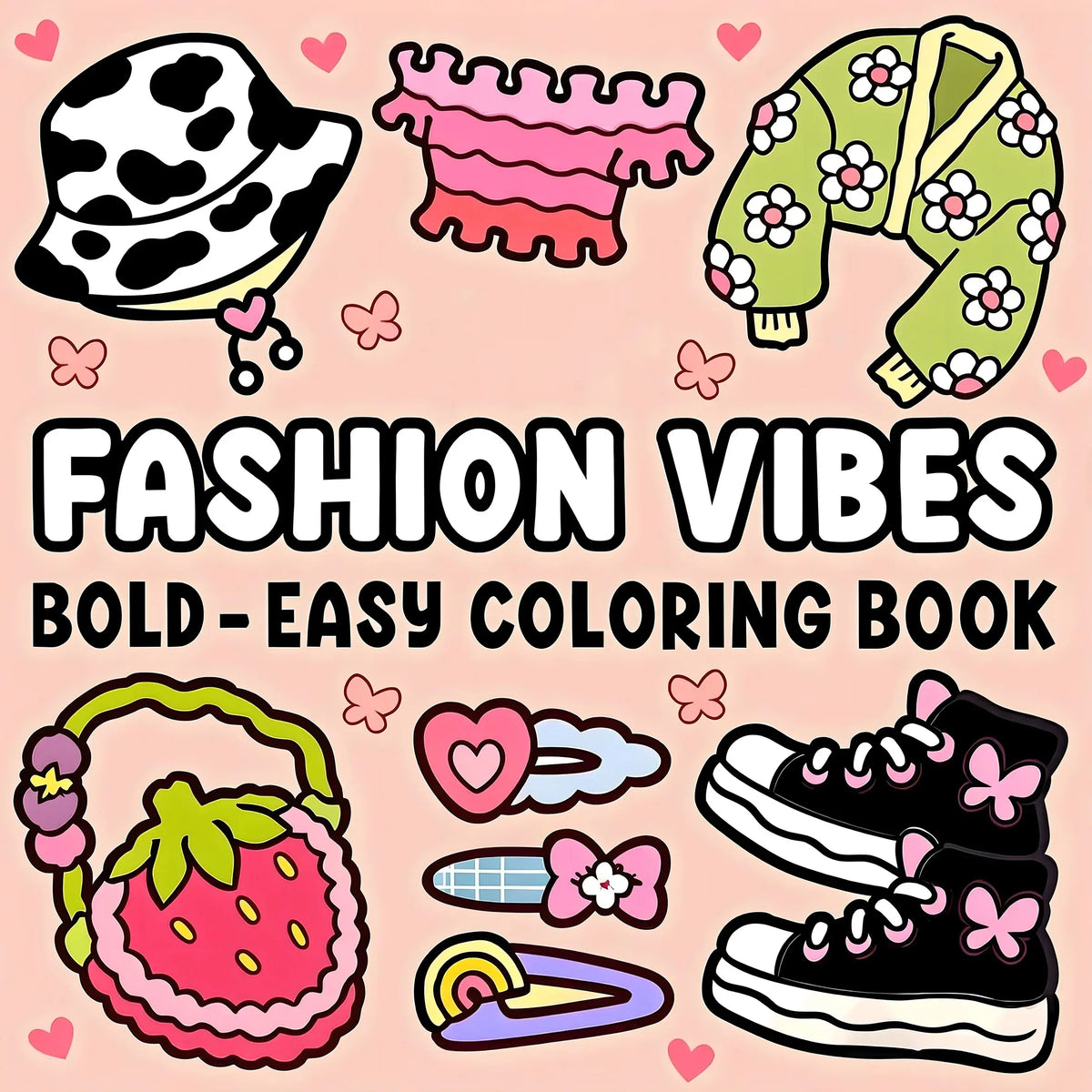 A coloring book featuring bold cute animal and floral designs for stress relief.