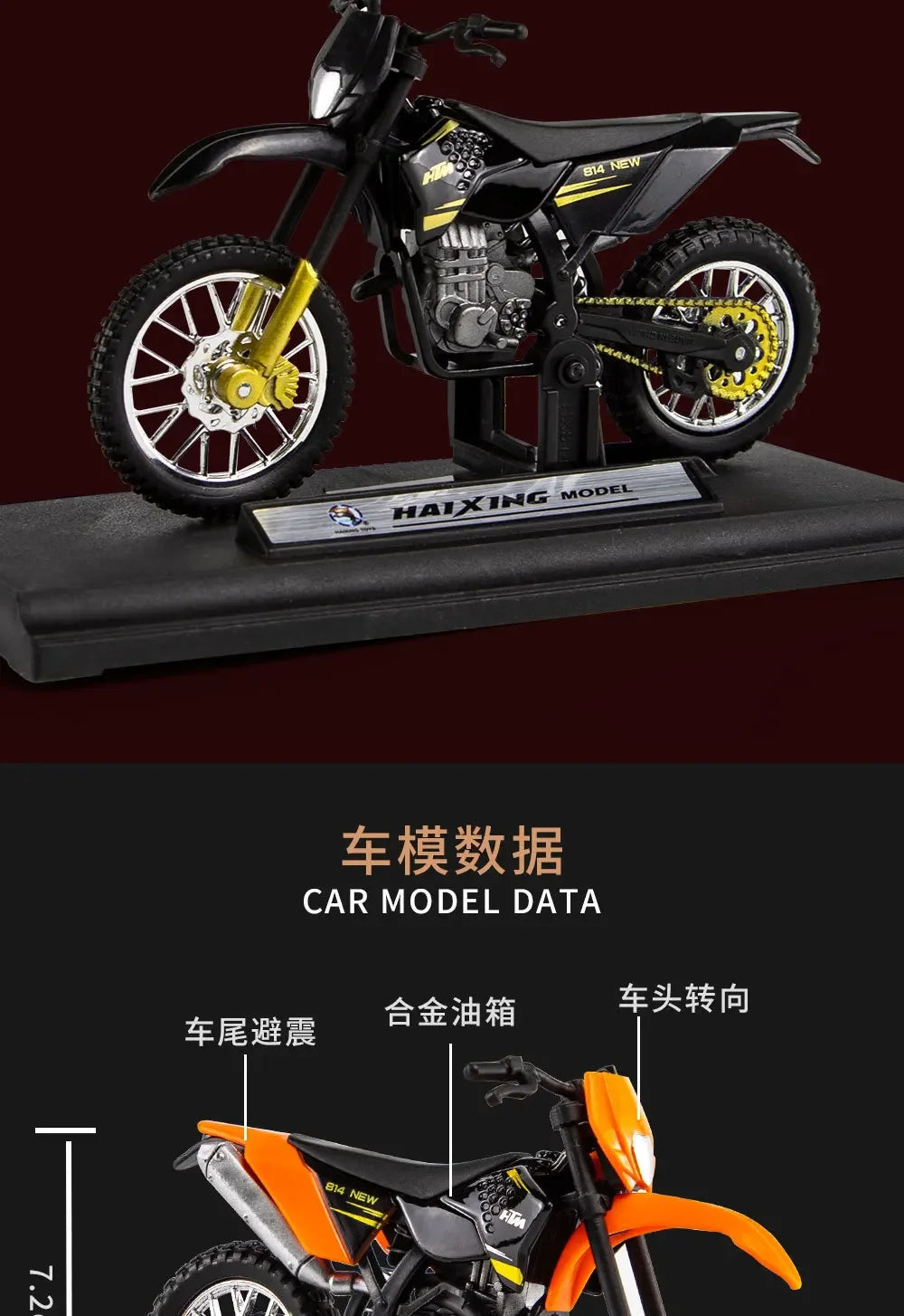 A black 1:18 scale KTM 450 SX-F diecast motorcycle model displayed on a black base.