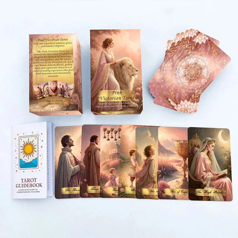 Pink Victorian Tarot Cards Deck – 78 Vintage Aesthetic Cards for Beginners